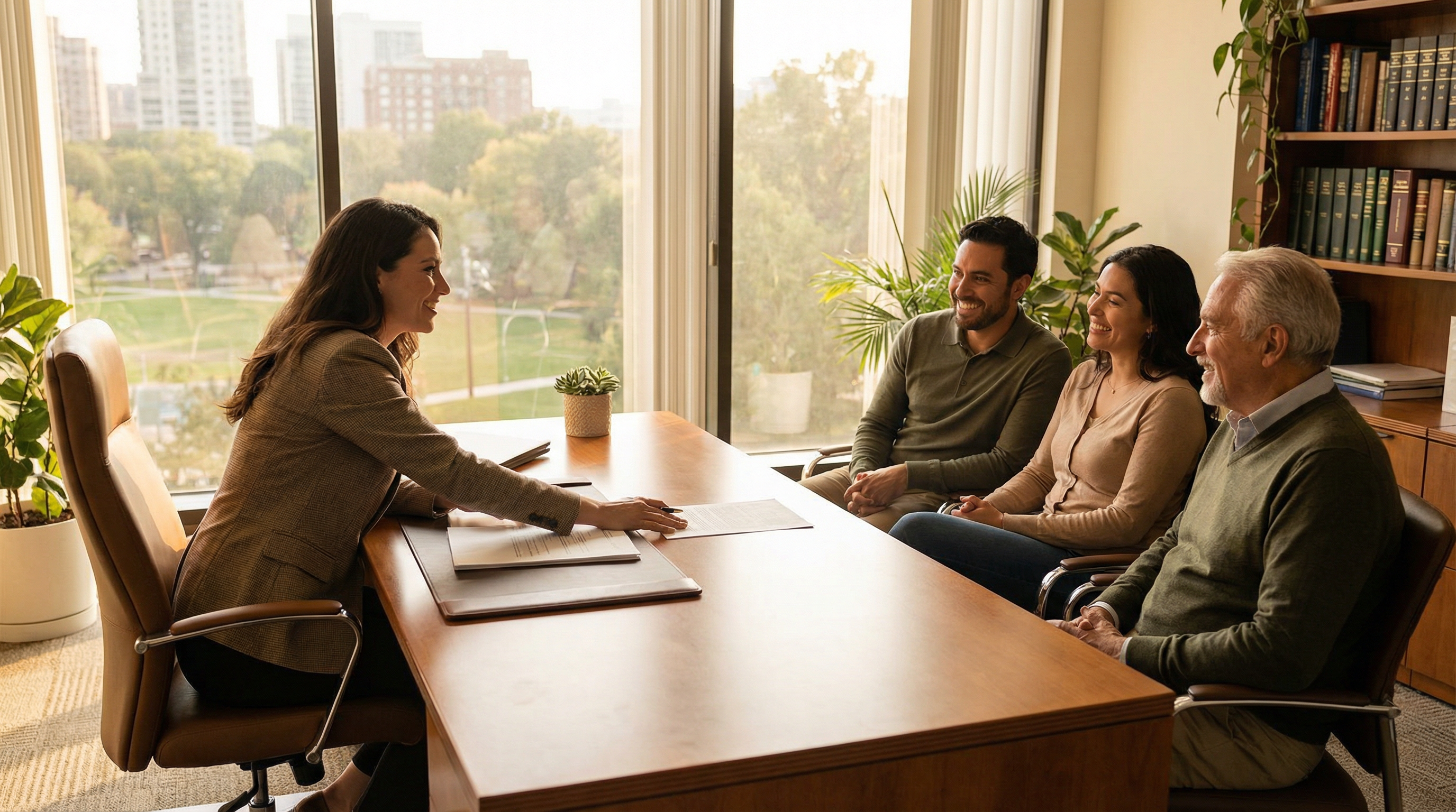 Attorney consulting with clients